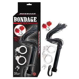 BONDAGE WHIP & CUFF SET - ROJO