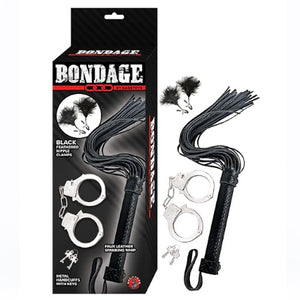 BONDAGE WHIP & CUFF SET -NEGRO